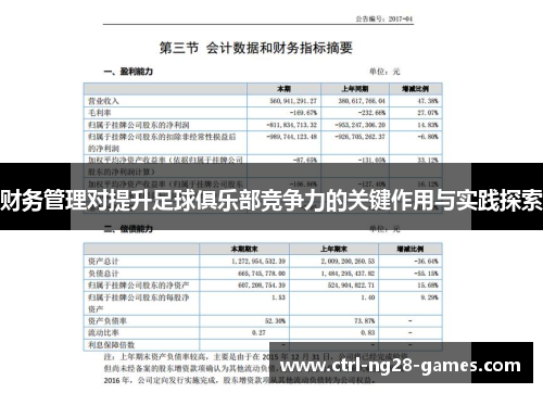 财务管理对提升足球俱乐部竞争力的关键作用与实践探索
