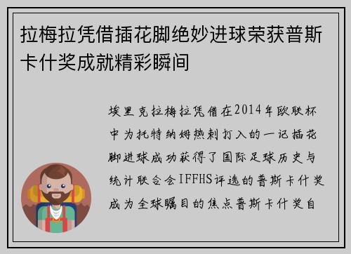 拉梅拉凭借插花脚绝妙进球荣获普斯卡什奖成就精彩瞬间