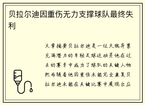 贝拉尔迪因重伤无力支撑球队最终失利
